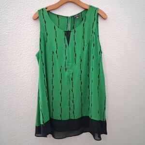 Green Sleeveless Layered Blouse with Black Trim